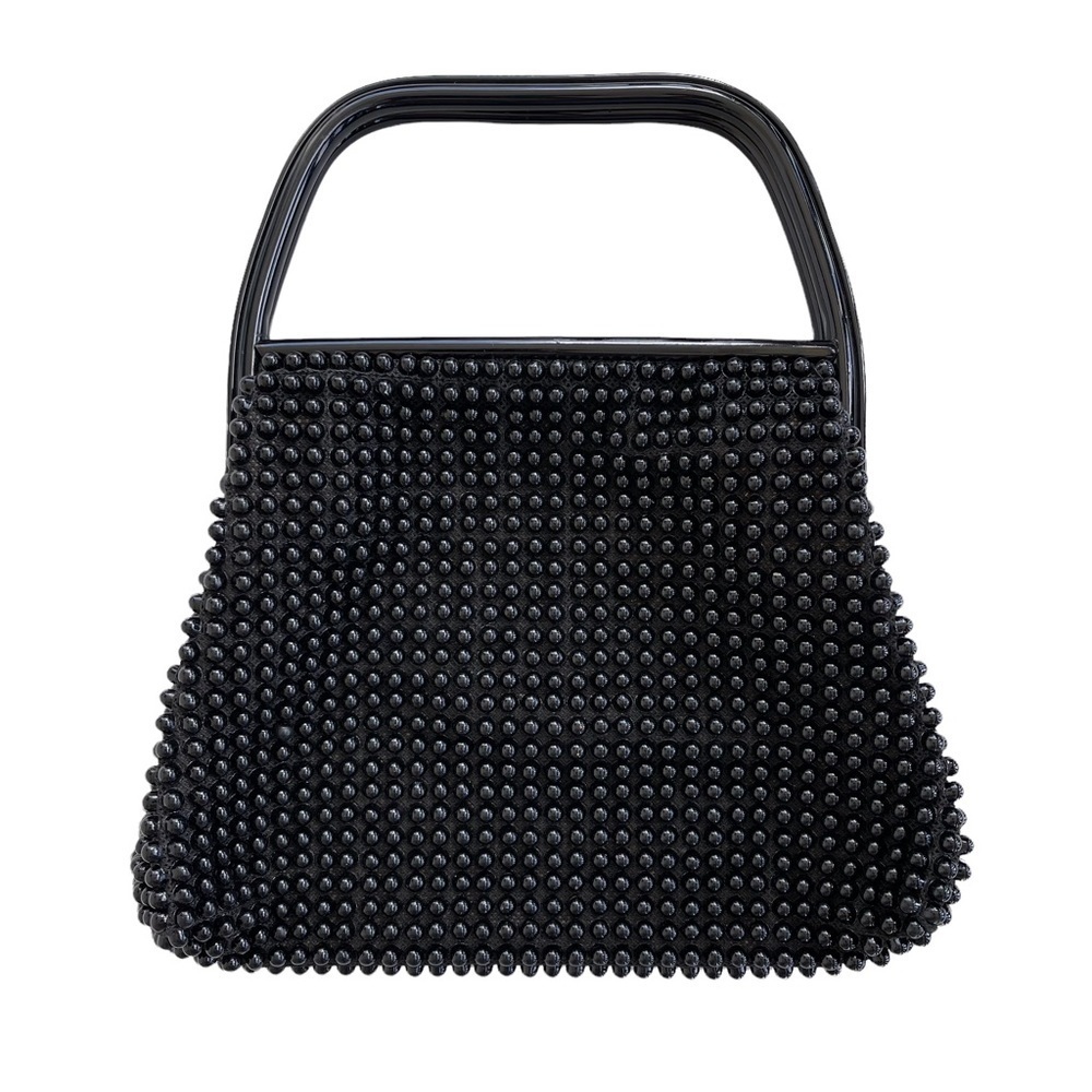 Vintage 1950s Black Beaded Top Handle Bag - Picture 2 of 7